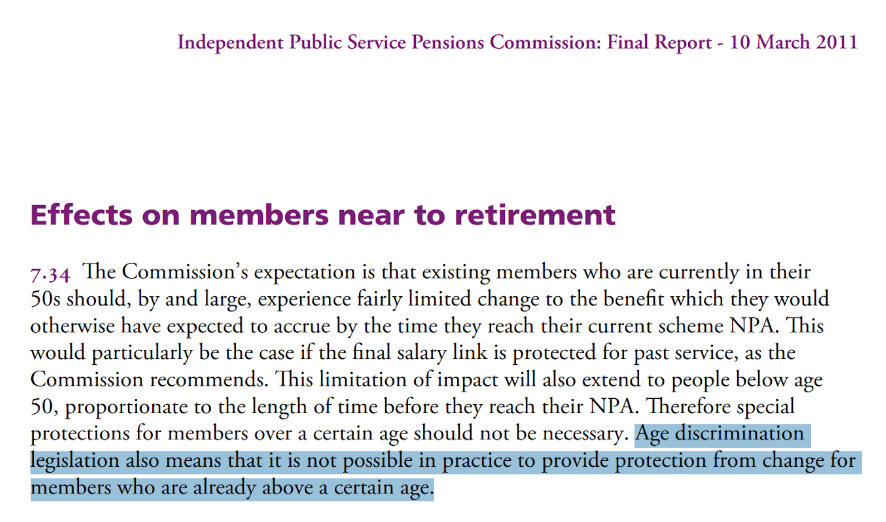 14/ Lord Hutton warned government not to “protect” members close to retirement. After all they had most accrued “legacy” benefits. Government ignored him and decided to either fully protect those closest (full protection) or just behind this cohort (tapered protection)Whoops
