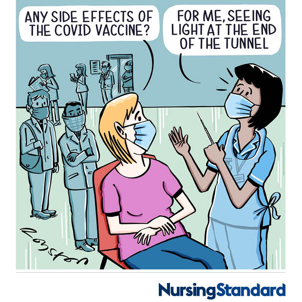 NurseStandard's tweet photo. Is it too early to feel optimistic about the months ahead?

Thank you to all the nurses involved in the COVID-19 vaccine roll out that is bringing hope to others.

Cartoon by @roystoncartoons for https://t.co/UdC8IhT2me https://t.co/ggz7JPksHo