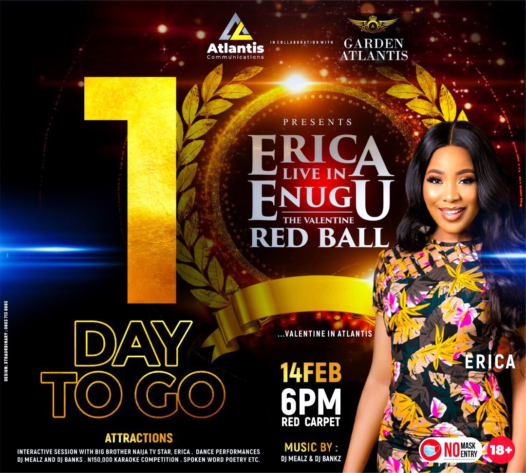 favogbuji's tweet photo. My @Coal_City hope we all know that the star girl @EricaNlewedim will be in town tomorrow @sayatlantis.

Ohh it’s gon be a valentine red ball. And there will be a karaoke competition been hosted by the indefatigable @sayreginald the best at what he does.

You ain’t missing this! https://t.co/d9DKNXB0xT