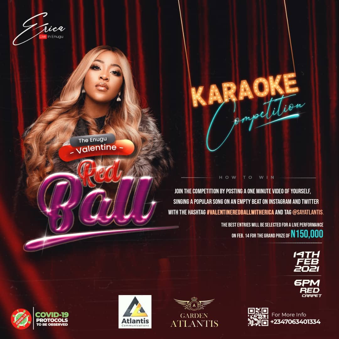 favogbuji's tweet photo. My @Coal_City hope we all know that the star girl @EricaNlewedim will be in town tomorrow @sayatlantis.

Ohh it’s gon be a valentine red ball. And there will be a karaoke competition been hosted by the indefatigable @sayreginald the best at what he does.

You ain’t missing this! https://t.co/d9DKNXB0xT