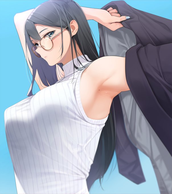 眼鏡、ロングヘア-、脇、ホクロ、ハイネックリブニット、ノースリーブetc.好きな物だけ詰め込んだ絵は楽しいなぁ!
#創作
#オリジナル 