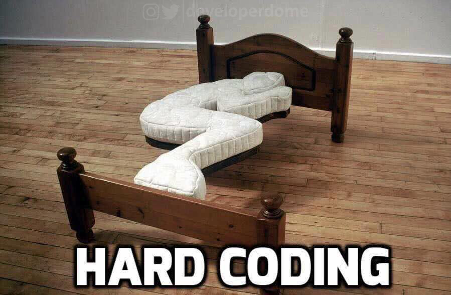 developerdome's tweet photo. Junior devs putting magic numbers in source code 💣
.
.
#programmingmemes #memes #techmemes #programmer #tech #coding #codingmemes #coder #developer #developerlifestyle #softwaredeveloper #webdeveloper #softwareengineering #engineer #software #hardcode #hardcoding #junior https://t.co/mo5mxyeCwF