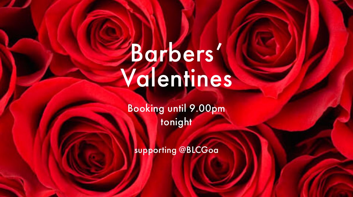 If you haven’t got one yet, you’ve got until 9.00pm tonight to book a Barbers' Valentine. 
Here’s the link:
bit.ly/3tO94eu