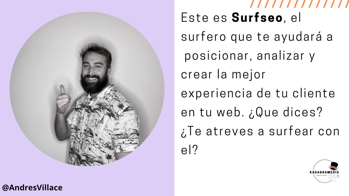 KadabraMedia's tweet photo. 🟣Surfseo (@AndresVillace)
🟠Madrileño de nacimiento, irlandés de corazón y ciudadano del mundo. Amante de los deportes extremos y perfeccionista de la analítica y el SEO. https://t.co/n0wpucDkGH