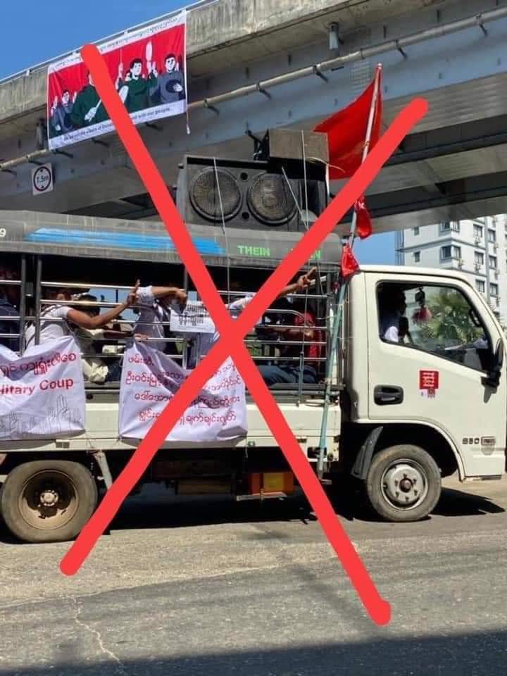 MalMadi27's tweet photo. Those people who are wearing the same NLD shirts and celebrating by playing loud music are the people hired by Min Aung Hlaing to fake the world.We don't accept dictatorship. 
#WhatsHappeningInMyanmar 
#Feb13Coup https://t.co/lfbTBQWrBu