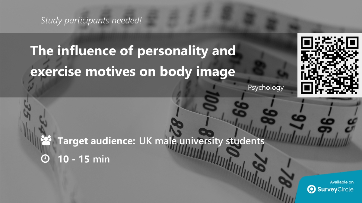 daily_research's tweet photo. Participants needed for online survey!
Topic: "The influence of personality and exercise motives on body image" https://t.co/tSzGlFnpwS via @SurveyCircle
#personality #exercise #BodySatisfaction #motivation #ExerciseMotives #body #survey #surveycircle https://t.co/ObJXOniPYv