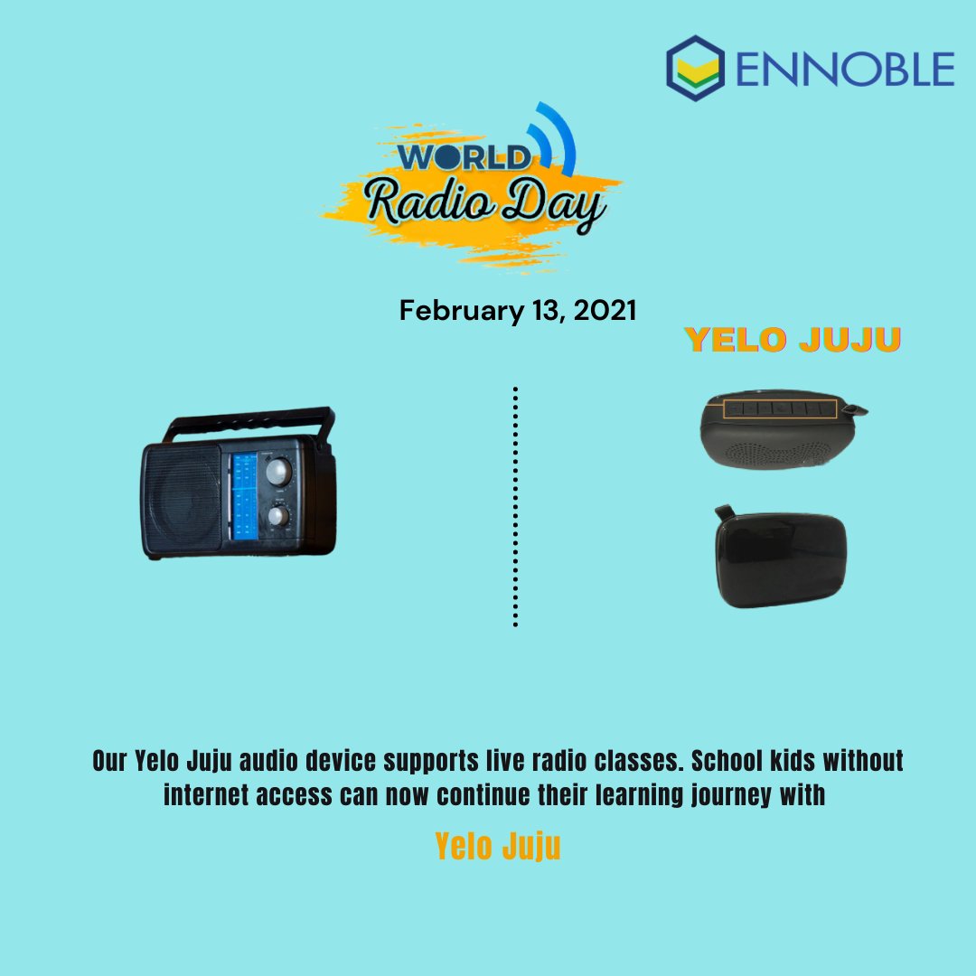 ennoble_social's tweet image. YeloGreen celebrates the Resilience of Radio. Radio retains its old-world charm while beautifully adapting to modern technology. Our Yelo Juju audio learning device promotes the same spirit of innovativeness. #worldradioday2021  #audiolearning #innovativelearning #ruraleducation