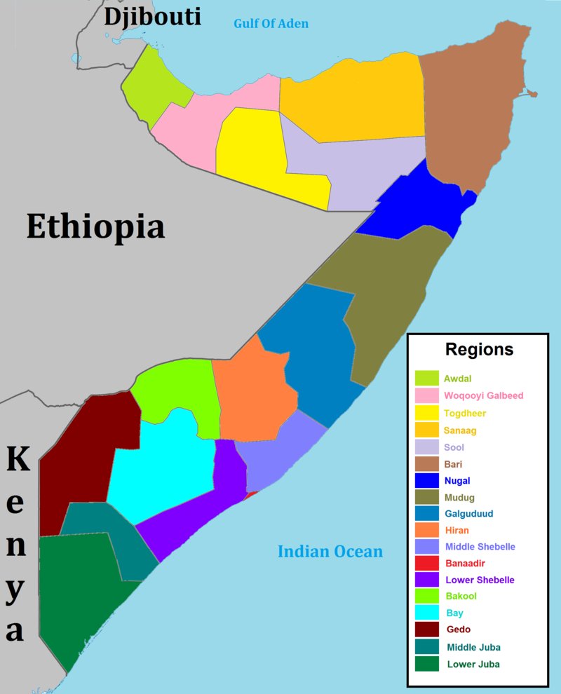 Somalia  is officially divided into eighteen administrative regions. Let's Start. Bismillah.