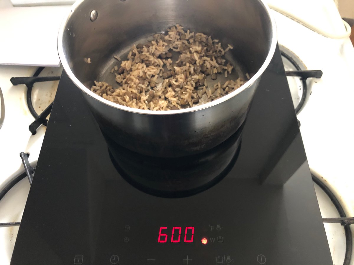 So I bought one today to take home and try out. Started with something easy: leftover mujadara. Had it on “warm” and had to turn it down. Like my electric kettle, this thing heats up quickly. /2