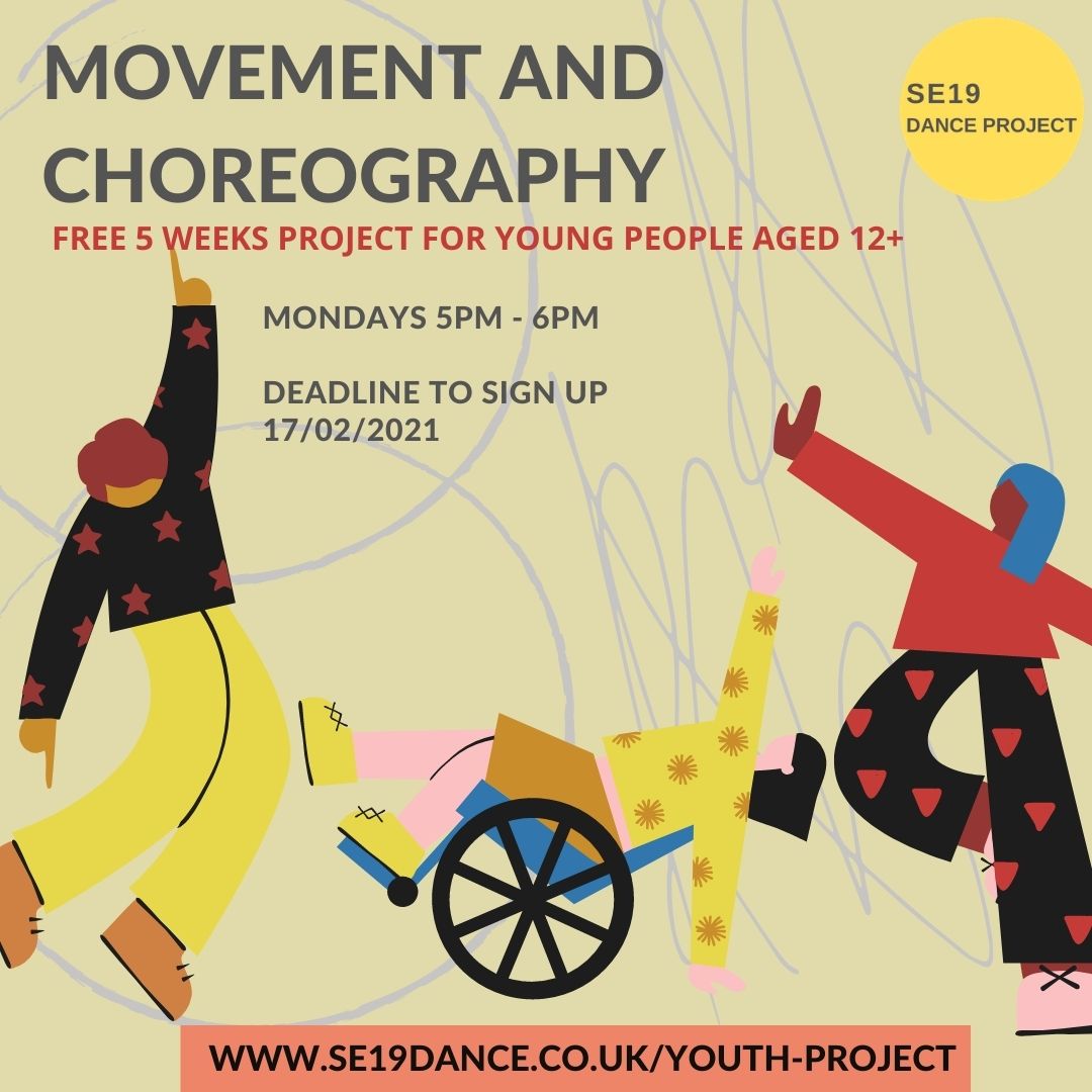 Ania from <a href="/se19dance/">se19dance</a> is running a free 5-week Movement &amp; Choreography project for young people 12+ on Mondays 5-6pm - sign up by next Wednesday! se19dance.co.uk/youth-project #dance #kidsdance