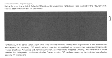 6/ Other interesting bits: Mentions of fundamental rights SIRs in the FRO reports have been redacted. In previous reports they were not. Frontex really doesn't want us to know. Remember they proposed to classify all SIRs as RESTRIENT UE/EU RESTRICTED? https://www.statewatch.org/news/2021/february/frontex-management-board-pushes-back-against-secrecy-proposals-in-preliminary-report/