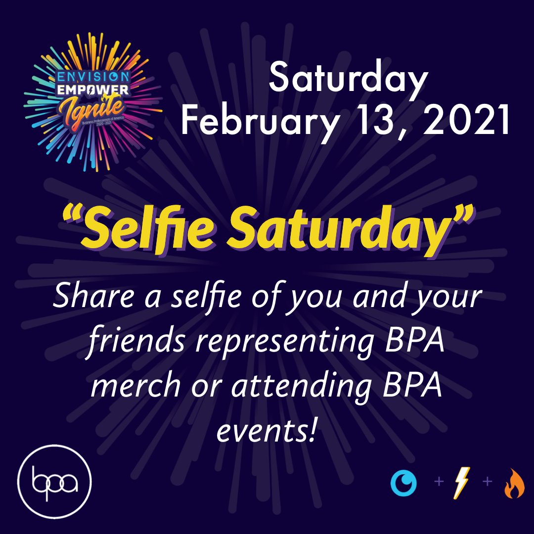 BPAconnect's tweet photo. #BPAWeek is going through the weekend this year, so we hope you'll keep on celebrating w/us! Today is all about the selfie! For #SelfieSaturday, we want to see you representing BPA wearing your BPA merch, hanging w/friends &amp; attending BPA events! #CTEMonth #EnvisionEmpowerIgnite https://t.co/vhhazlfpI8