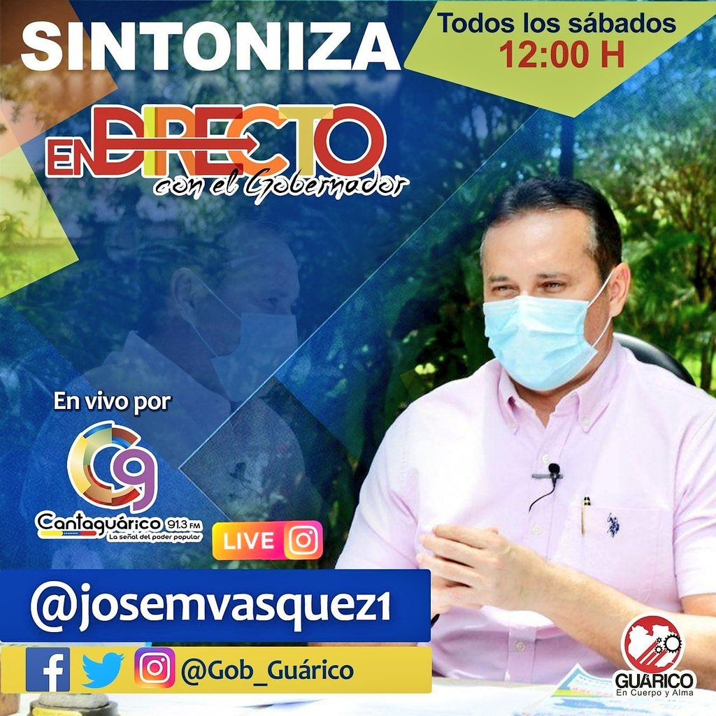 Para estar informado de las noticias que para el pueblo Guariqueño, trae el Gob. <a href="/josemvasquez/">José Vásquez</a>, te invitamos a sintonizar hoy el Programa #EnDirectoConElGobernador, a través de CANTAGUARICO 91.3 Fm y la red de emisoras aliadas
#GuáricoEficienciaYtrabajo #LasSancionesSonUnCrimen