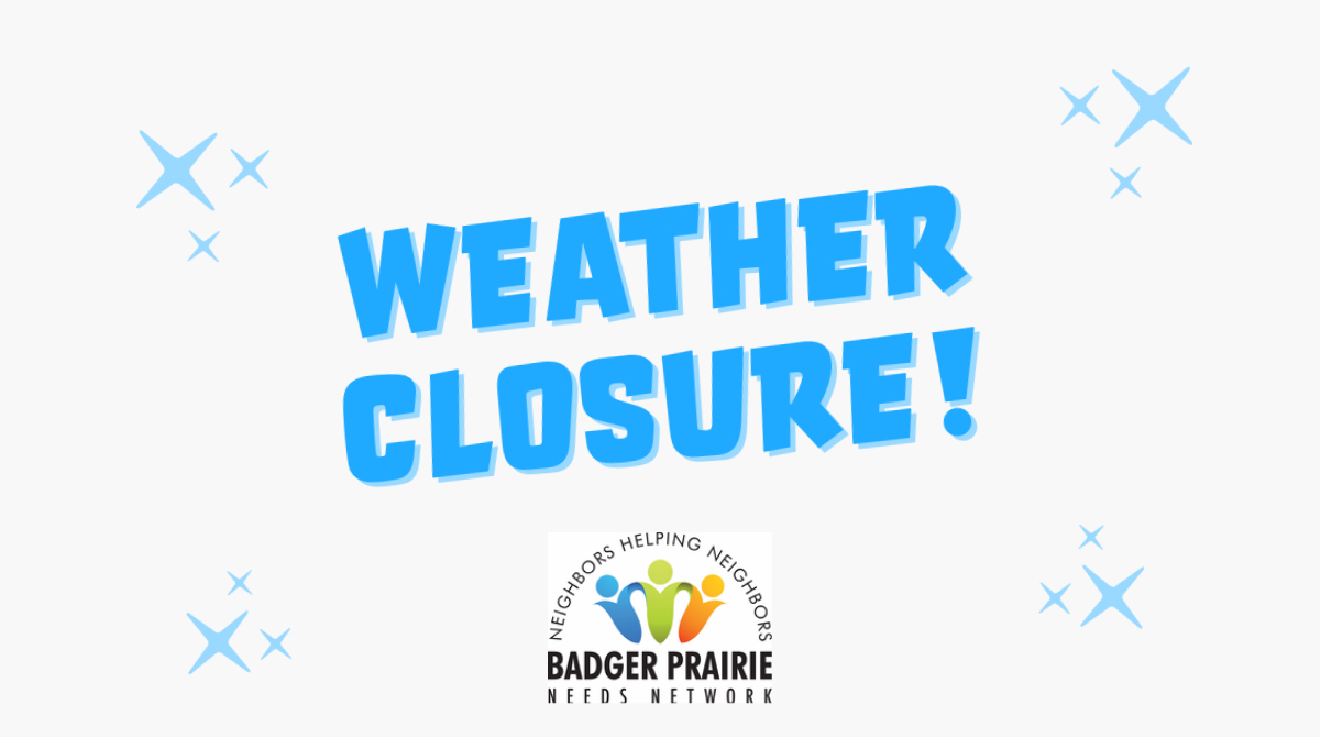 Badger_Prairie's tweet photo. We are closed due to weather today, Saturday, February 13. If you are experiencing a food emergency, please dial 2-1-1. https://t.co/66dHFBuQ0a
