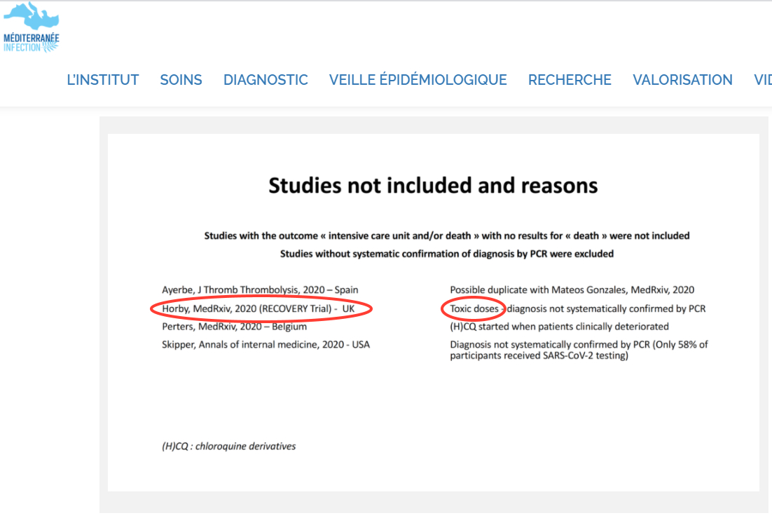 6/n Mais comme par hasard, ces doses de charge (Raoult ne sait pas ce que c'est) deviennent toxiques quand il s'agit d'exclure Recovery d'une fausse méta-analyse de son équipe publiée nulle part sauf sur le site de l'IHU de Marseille. https://www.mediterranee-infection.com/meta-analyse-en-temps-reel-pour-hcq-mortalite-covid/