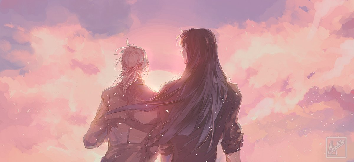 Miyukiko's tweet photo. [DGM] "If you can love something, then naturally your path will open itself to you. Surely that day will come for you too"

- I wonder why I felt that sunset was so beautiful-

(Just Yullen  being bros you know) https://t.co/qqGrg4Y80z