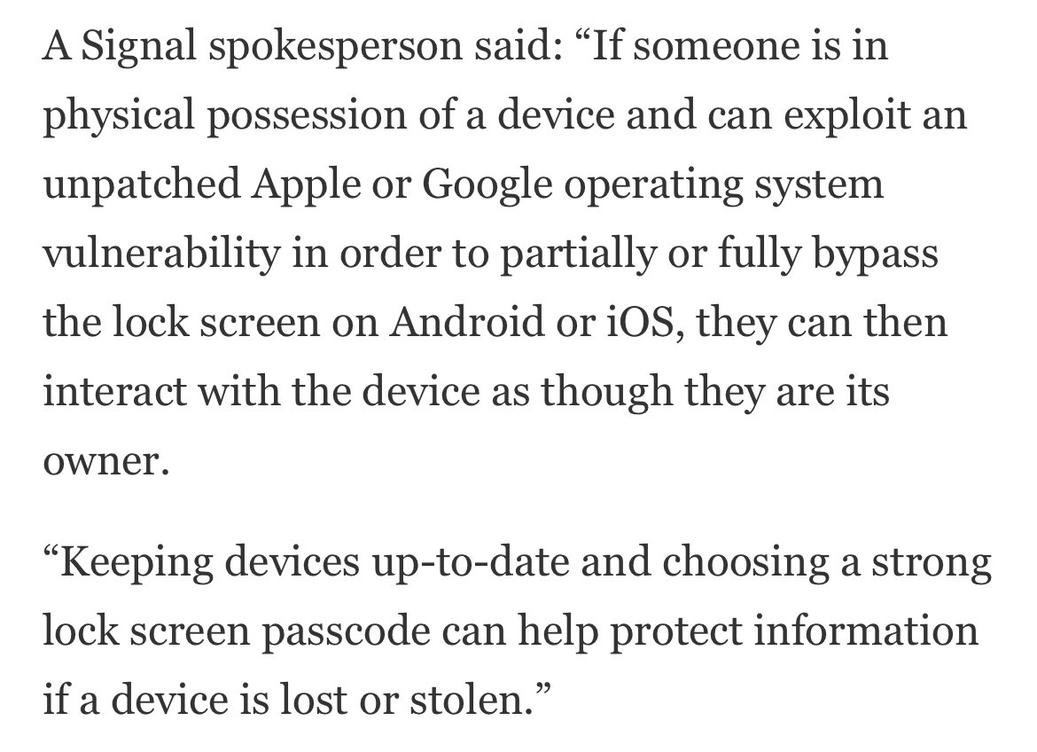 TL;DR: it’s not a vulnerability in Signal that allows it, it’s through iOS vulnerabilities. In this case, to bypass the lock screen and extract content of a phone they physically possess.