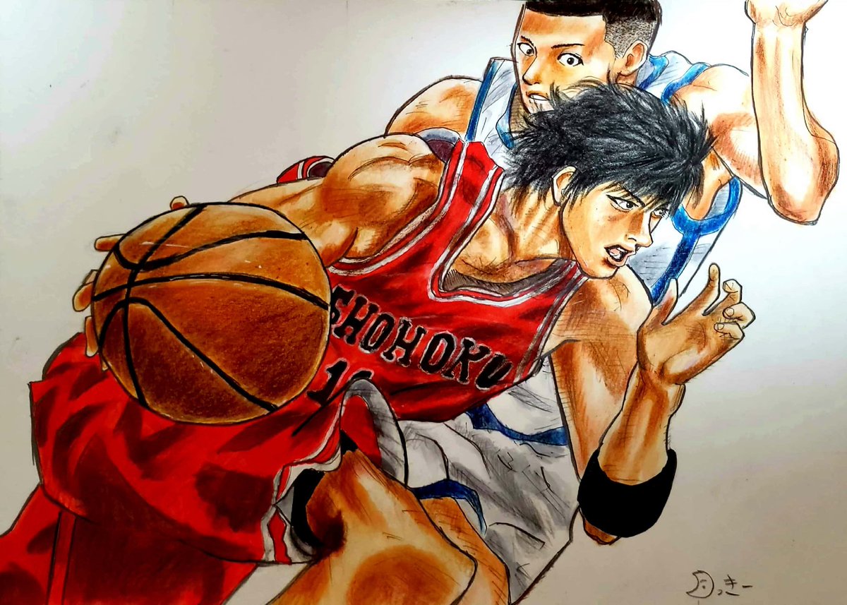 ツッキー 流川楓vs沢北栄治 スラムダンク Slamdunk 流川楓 沢北栄治 模写 コピック 色鉛筆 イラスト好きさんと繋がりたい 絵描きさんと繫がりたい イラスト