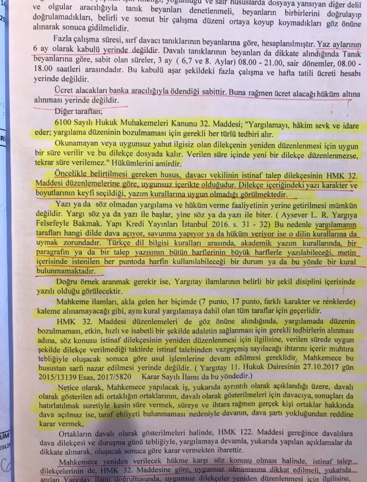 İstinaf’tan #HMK 32/2 uygulaması:
📄Dilekçede yazı karakter ve boyutları keyfi seçilemez. 
📄Yazım kurallarına uyulmak zorundadır. 
📄Bir paragrafın ya da talebin büyük harflerle yazılması şekil disiplinine uygun değildir. 
📄Uygunsuz dilekçe yeniden düzenlenmelidir. 
#Dilekçe
