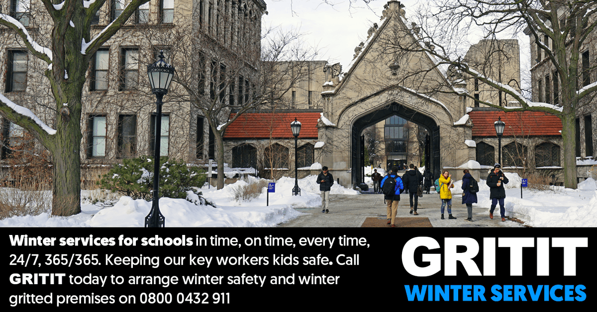 GRITIT's tweet photo. Winter services for schools in time, on time, every time, 24/7, 365/365. Keeping our key workers kids safe. Call GRITIT today to arrange winter safety and winter gritted premises on 0800 0432 911 #gritBritain https://t.co/nWdrokMucO
