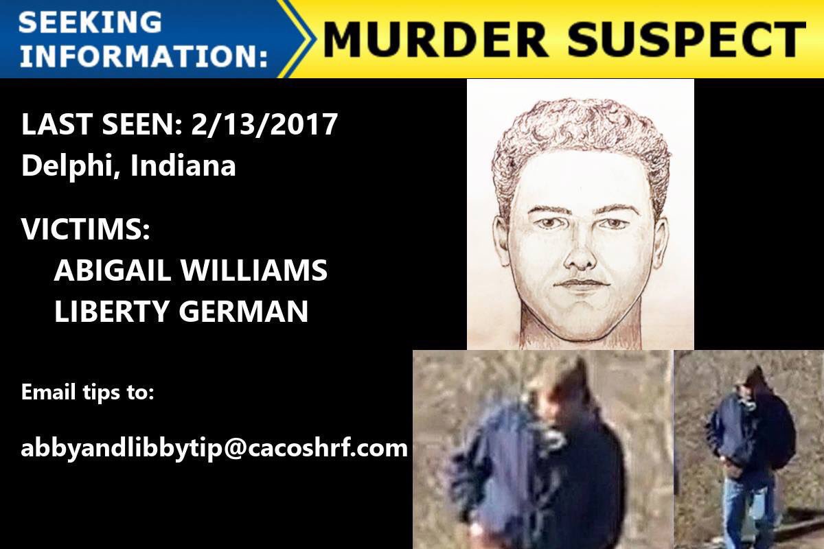 ⚠️RETWEET⚠️  
Please help FIND OUR KILLER! Libby and Abby were murdered February 13,2017 while walking on our local trails. Their killer is still on the loose. Libby got a video that recorded his voice and a blurry picture of him walking towards them. #AbbyandLibby #LetsSolveThis