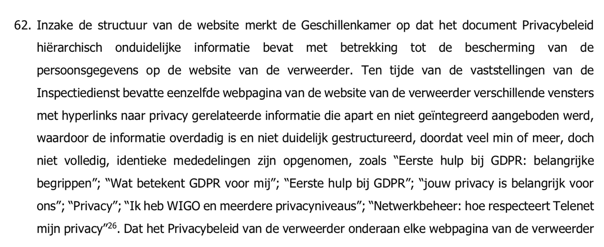 FusterGloria's tweet photo. a ray of light against #darktransparency: @APD_GBA warns @Telenet that putting stuff like 'we care for your #privacy', '#GDPR 1st help', 'the meaning of the GDPR' all over the place is confusing & the opposite of 'to facilitate #datasubject rights' as in #art12 (dec. n° 19/2021) https://t.co/ZRLSw0lUET