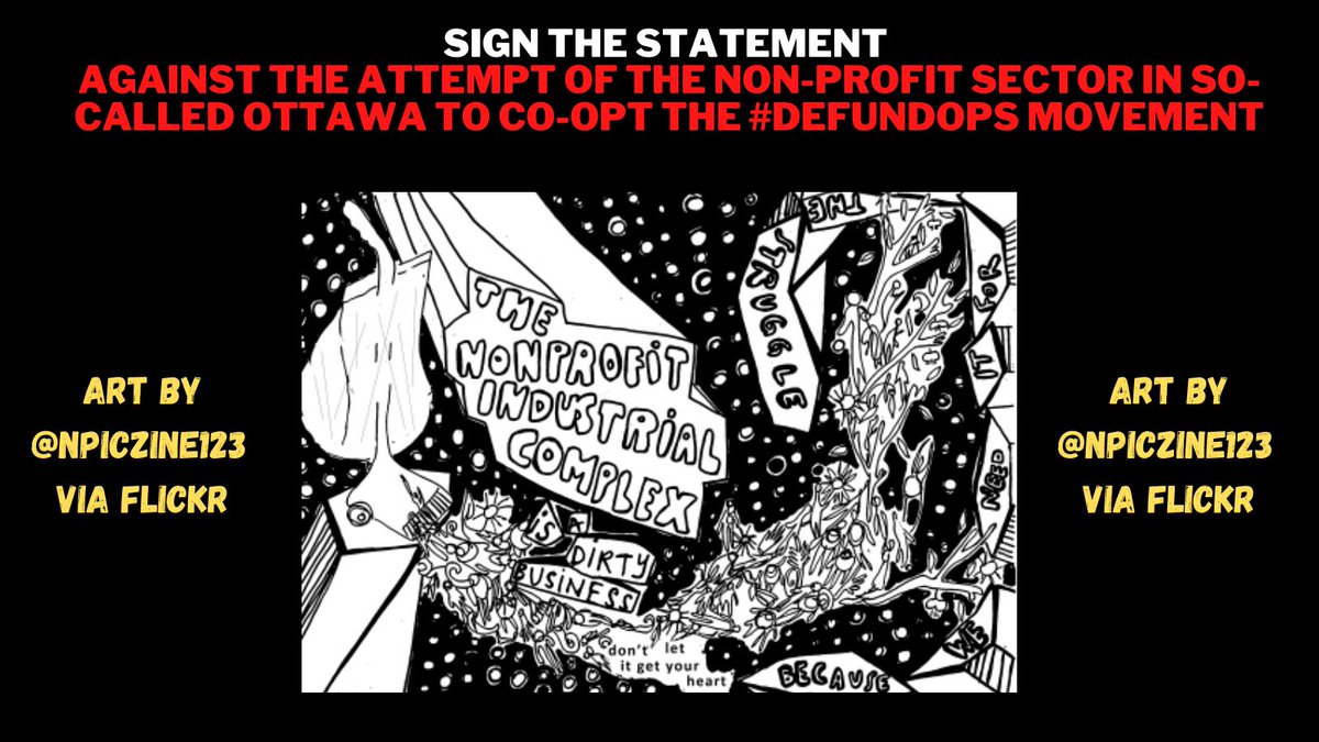 Regardless of intentions, non-profit organizations - as part of the non-profit industrial complex - can pose a huge barrier to social change. Efforts to relegitimize their own existence derail social movements by co-opting calls for systemic, cultural, and transformative change.