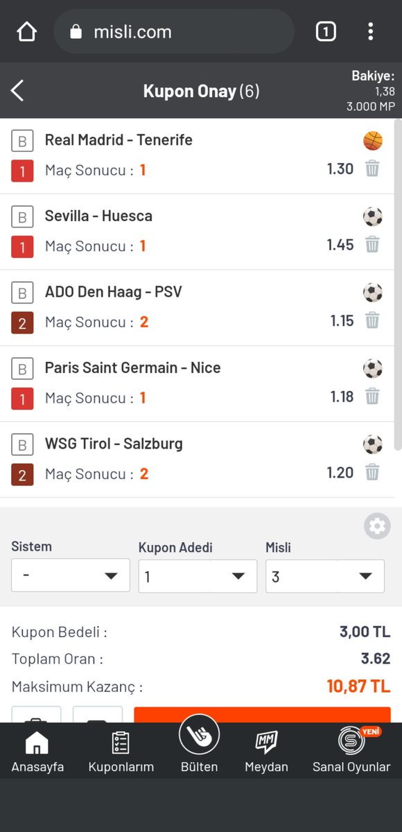 Mislim benim beleş puan yüklemiş sadece kazanma duygusu nasıl birşey tatmak istiyorum buna bir de Ajax maçı ekledim