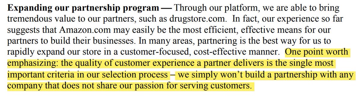 6/ Customer obsession was always at the top of Bezos's mind.What was his top goal for 2000? Growing and strengthening customer relationships.What did he most look for in partnerships? The quality of their customer experience.