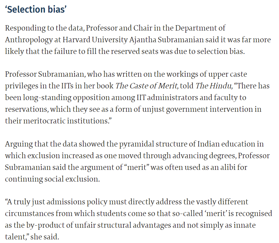 Professor  @ajanthasub argues it to be a case of possible selection bias. IITs however, have, denied any bias.