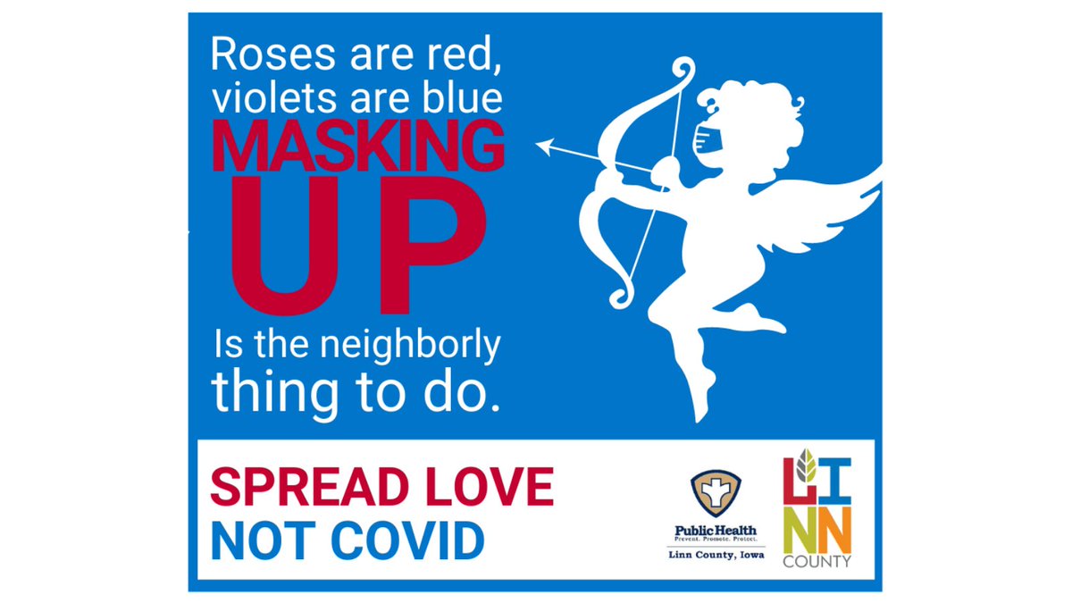 Happy Valentine's Weekend 💘 <a href="/LinnCounty/">Linn County, IA</a>! 
 
Learn how you can slow the spread of COVID-19: cdc.gov/coronavirus/20… #SpreadLoveNotCOVID #MaskUpLinnCounty