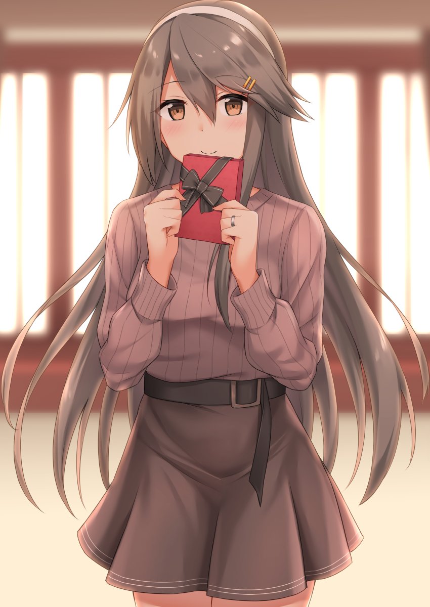 haruna (kancolle) 1girl long hair solo closed eyes hairband jewelry gift  illustration images
