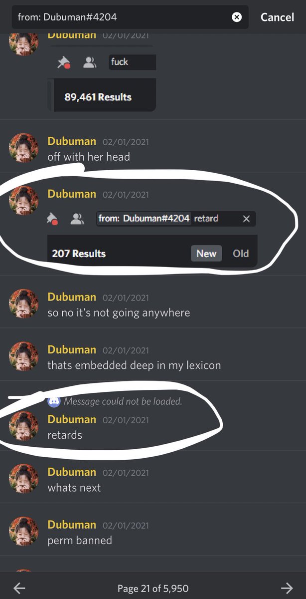 and the thing is, this isnt the only time they said the r slur. if you look up their @ in the discord server, you can see it being said multiple times. they even posted a ss of their user with the slur in the search bar, and 207 results came up.