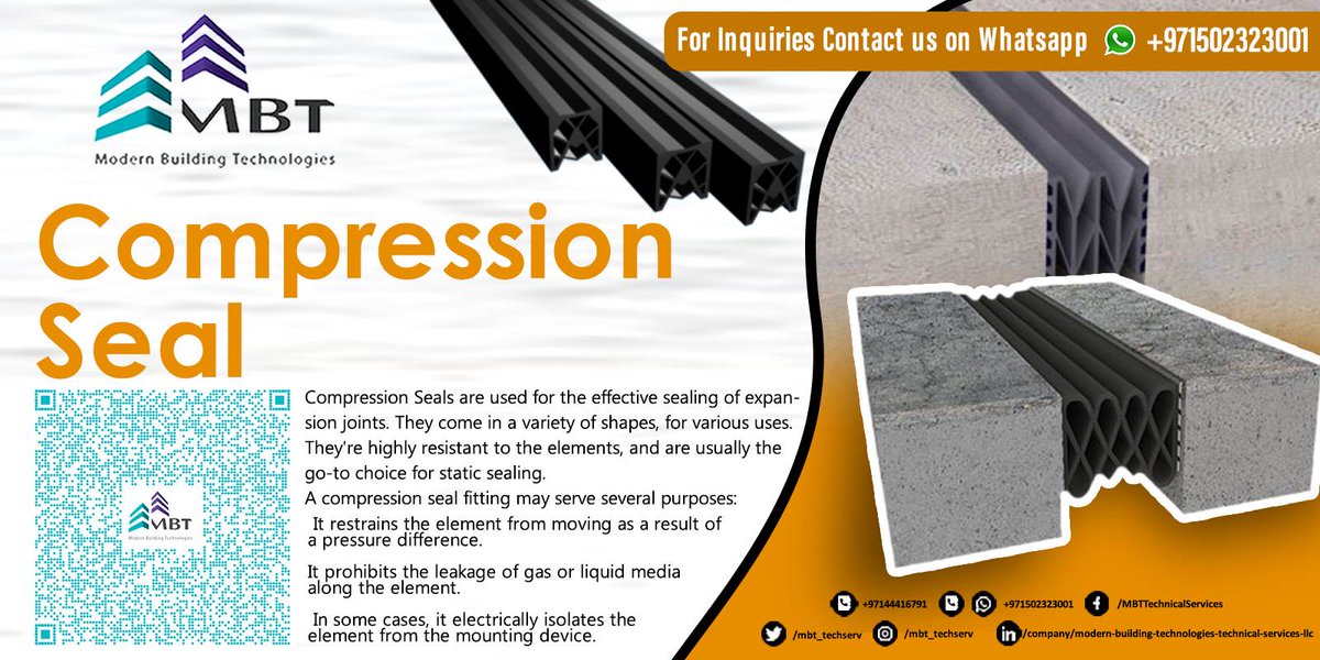 mbt_techserv's tweet image. wa.me/0502323001
For Inquires, Contact us on Whatsapp
Compression Seal by Modern Building Technologies

#CompressionSeal #ParkingExpansionJoints #FireResistantExpansionJoints #BridgeExpansionJoints #QuietJoint #mbt_techserv #ModernBuildingTechnicalServices