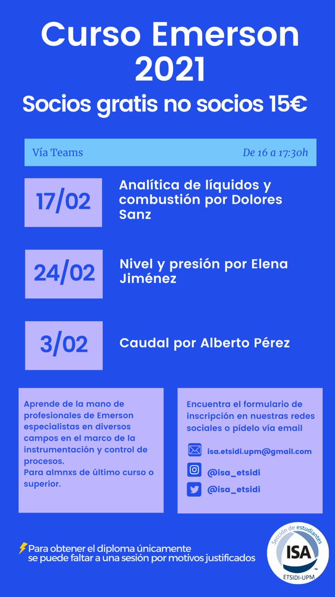 ISA_ETSIDI's tweet photo. ⚠️⚠️Vuelve el curso de Emerson⚠️⚠️
Abierto para todas las secciones de España !!!

Link de inscripción en bio 🔝🔝 https://t.co/aUfT9N1VjX
