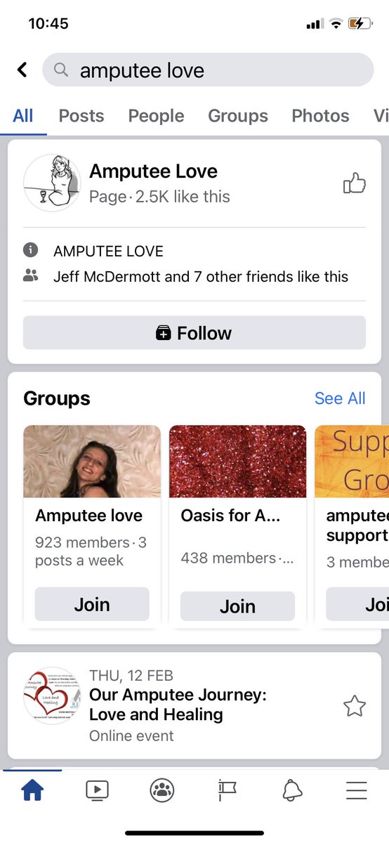 7/ Generally, the pages will have names like this. ‘Amputee love’. Turns out I have eight ‘friends’ who like this.Sometimes they are amputees, but it’s pretty rare. I always check they’re not disabled and just into the devotee scene.