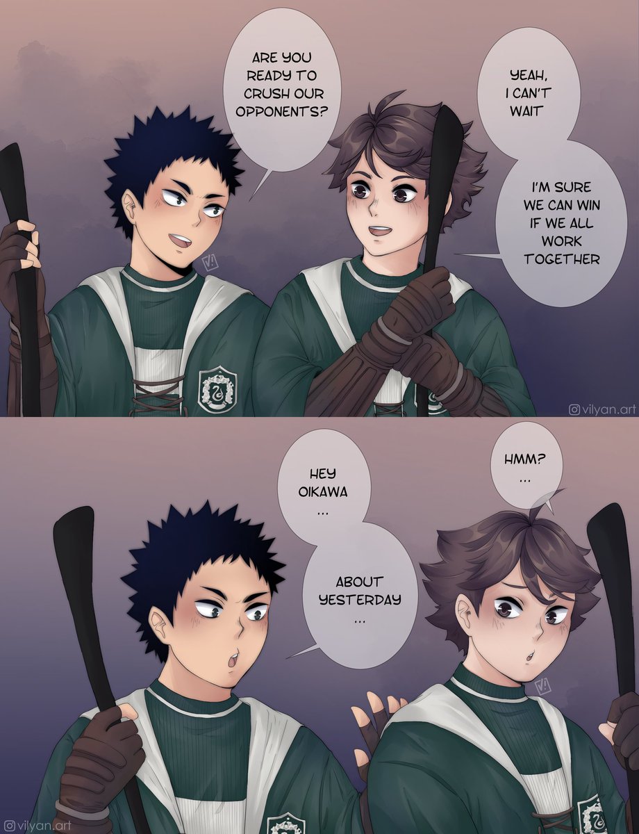 Part 4
Iwaizumi you coward...
We're nearing the end! 
#iwaoi #iwaizumihajime #oikawatooru #haikyuu #HarryPotterAU 