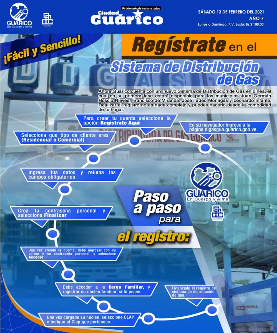 #EsConTigo: Estos son los pasos a seguir para tu registro en el Sistema de Distribución de Gas en línea, disponible x ahora en los Mncpios. Juan G Roscio; Francisco de Miranda; José Tadeo Monagas y Leonado Infante.
#LasSancionesSonUnVrimen
#GuáricoEficienciaYTrabajo
<a href="/josemvasquez/">José Vásquez</a>