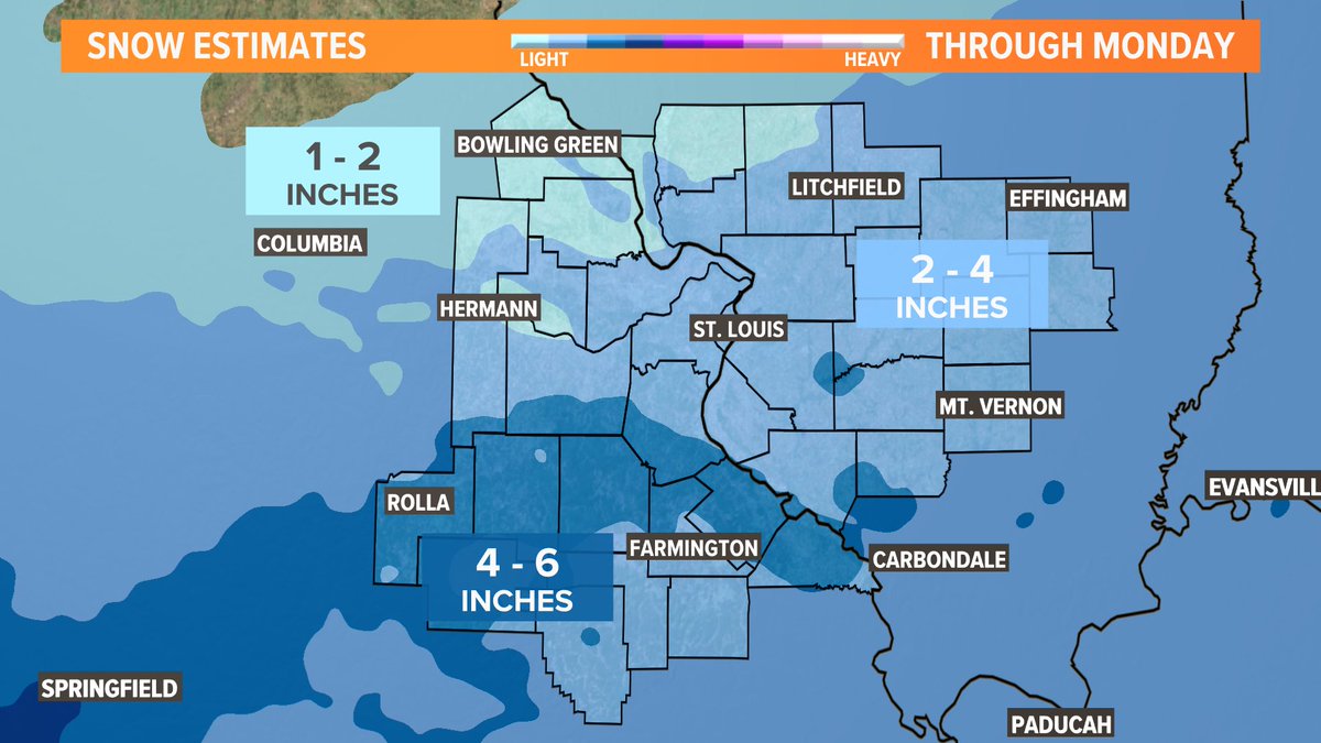 tvalwx's tweet photo. LET IT SNOW ❄️ Most of it will pile up overnight Sunday into Monday.
#STLWeather #QueenOfCold https://t.co/NTuNYH8vz4
