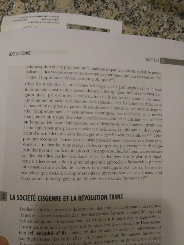 Du point de vue des rapports entre genre et santé, on peut également se référer à ce passage de l'Introduction aux Etudes sur le genre : https://fr.calameo.com/read/0000158565eea19838a29