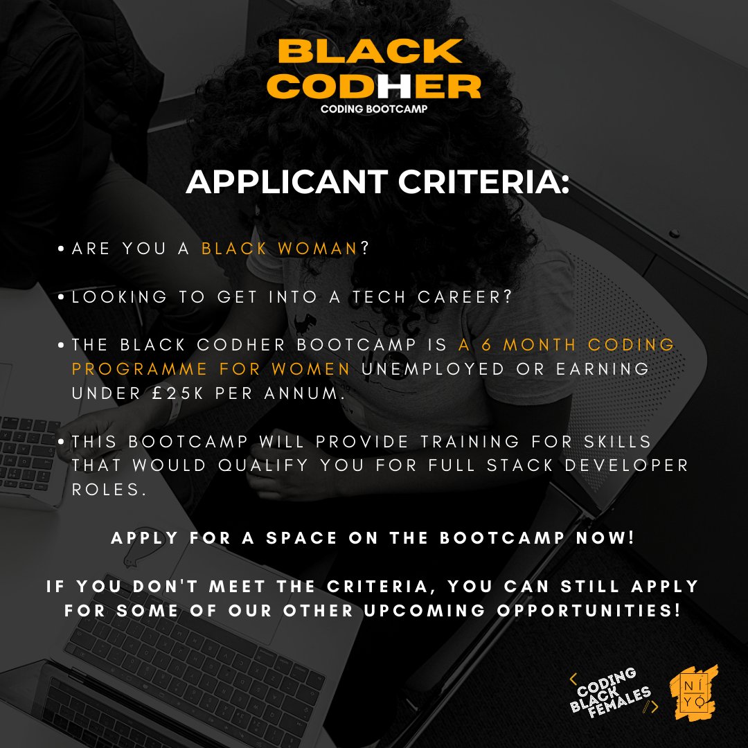 NiyoLabs_'s tweet image. check it out ,do you tick the boxes? if so head over to buff.ly/3sNuEiH !! Deadline for applications is Sunday 28th Feb!! #Coder #codinglife #codingforwomen #blackcodher