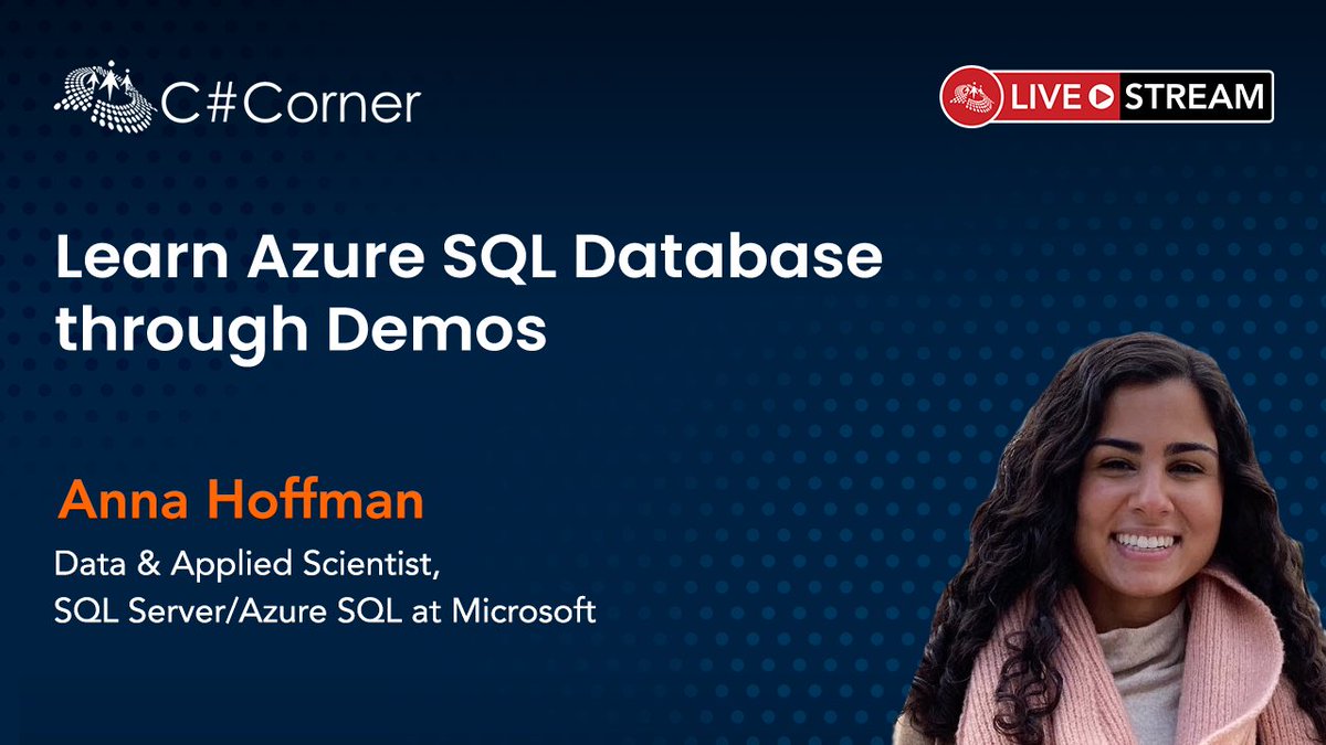 CsharpCorner's tweet image. Did you miss @AnalyticAnna session on &quot;Learn Azure SQL Database through Demos&quot; at SQL Server Virtual Conference?

You can now watch it here: bit.ly/3d8JF9x

#SQLServer #SQLConference #sqldatabase #sqldba #sqlserver2019 #sqlqueries #sqlfamily #csharpliveshow #womenwhocode