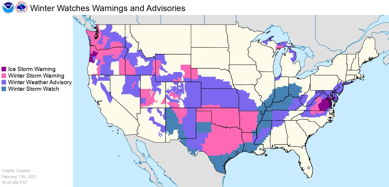 Watches And Warnings Map National Weather Service On Twitter: "Current Winter Storm And Ice Storm  Watches, Warnings And Advisories. Check Https://T.co/Vywindk3Xp For More.  Https://T.co/9Nvl6Jyzax" / Twitter