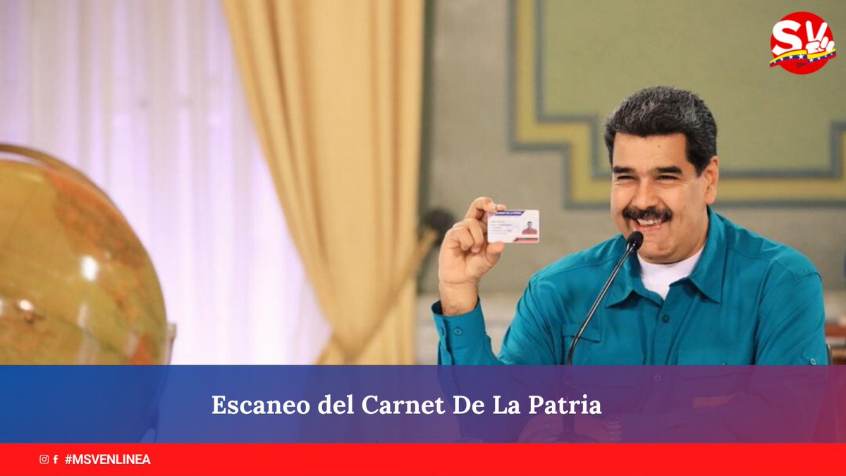 🔴#MSVEnLinea || Protección social || Escaneo del @CarnetDLaPatria: ➡️Mención @MSVEnLinea | @MSVEnContacto ➡️Nombre ➡️Cédula o QR ➡️De donde nos escriben ➡️Una cédula por cada usuario @NicolasMaduro ¡AQUÍ NADIE SE RINDE! 🦇 #MSVProtecciónAlPueblo #LasSancionesSonUnCrimen