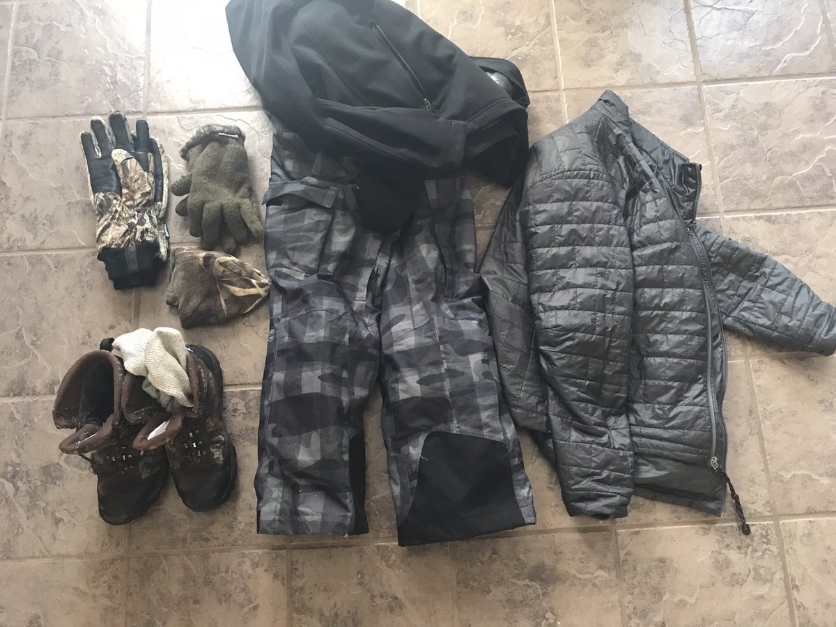 Kd9Njj's tweet photo. Getting ready for today’s #POTA adventure. Most important gear laid out. Layers! Including clothing I don’t plan on wearing, but is going with because I’m not THAT stupid. Will be at K-4285 on 20 meters starting around 11:00 Central. #portableradio #hamradio #scout75 https://t.co/a4USWiBIDY