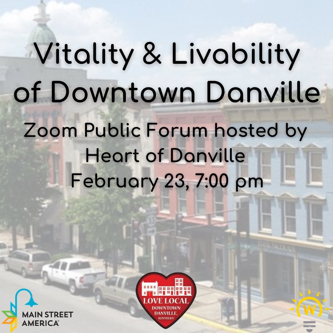 Join us as we host the Heart of Danville next Thursday, February 23 for an informative, interactive, and fun hour on Zoom to discuss ways to improve our downtown! Visit bit.ly/HOD-Feb23 to register to attend!