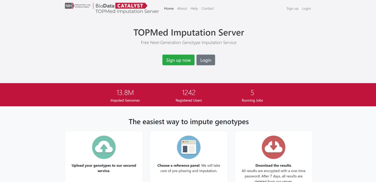 The TOPMed imputation server can be found at  …https://imputation.biodatacatalyst.nhlbi.nih.gov/# ! (5/n)