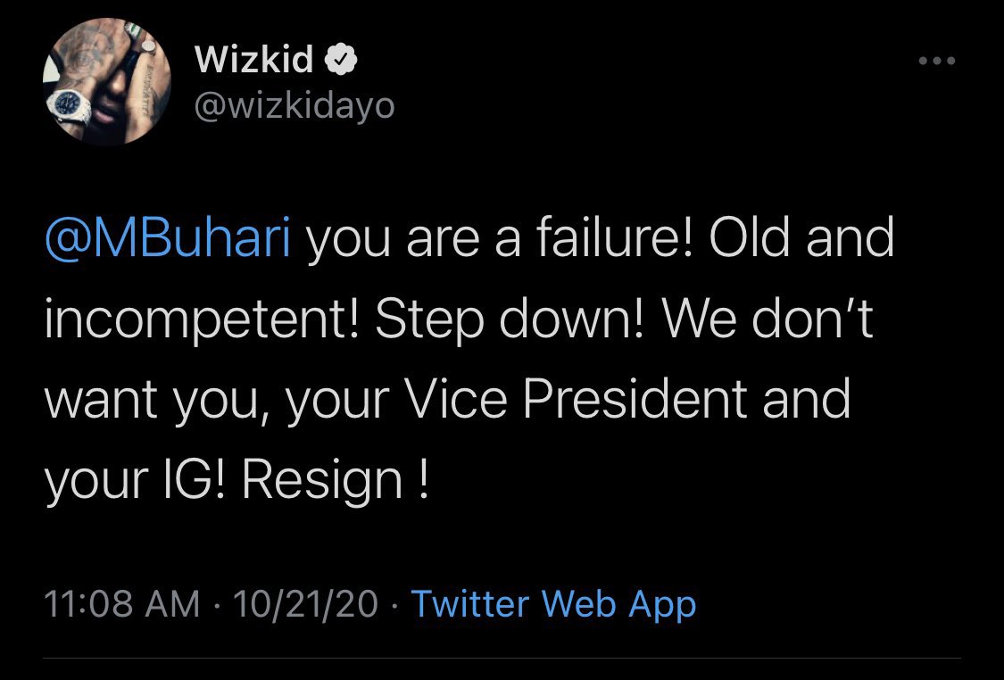 Adedamolabtc's tweet photo. And @wizkidayo didn’t lie when he actually said this #EndBadGovernanceInNigeria #EndSARS https://t.co/SRsuVqVD1v