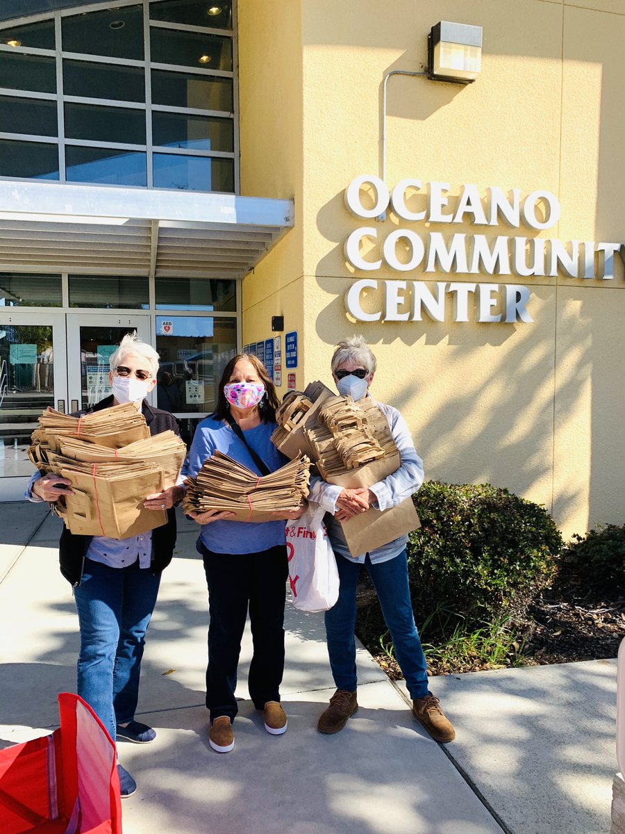 We are so proud to announce that Friday,  the Community Service trio Sally King, Margie Salame and Sharon Ellis, delivered over 200 paper bags to the Oceano Family Resource Center located at the Oceano Community Center. The bags were donated by members of the Pismo Beach 5 Cities