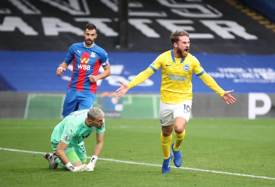 Mac Allister, scores last minute equaliser in the derby, first ever (and only) PL goalCrystal Palace